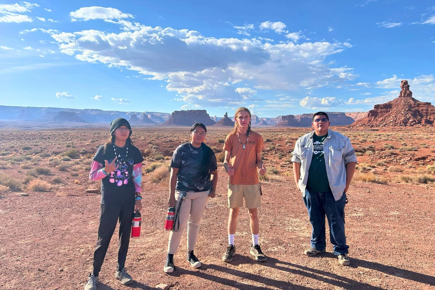 beyc-2026-field-group-01 Bears Ears Youth Council participants pose together during a field visit in the Bears Ears region.